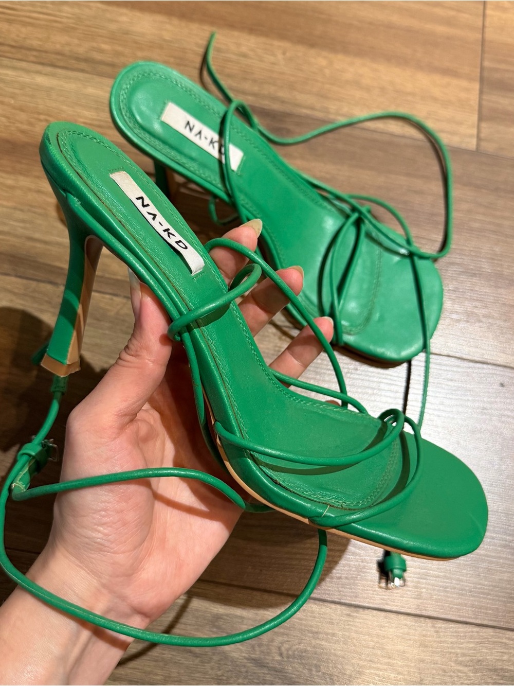 NA-KD Green Strappy Stiletto Sandals